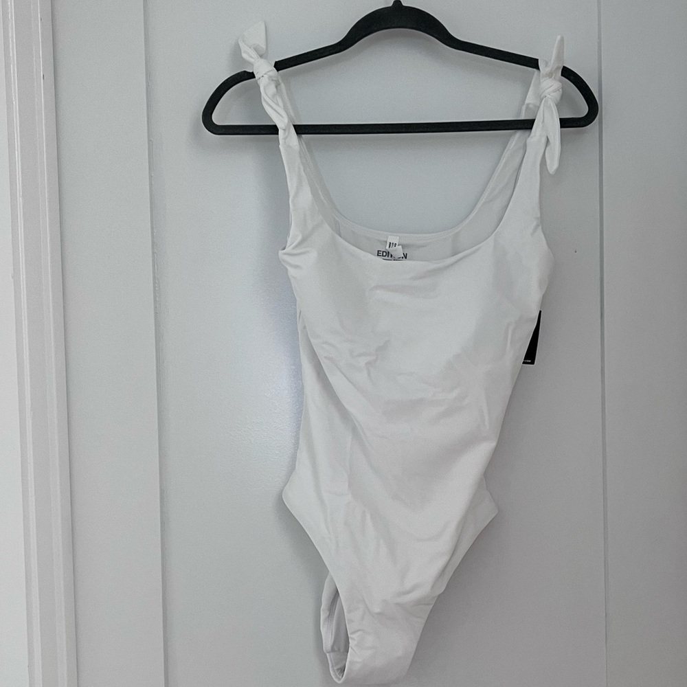 Express White Tie-Shoulder One-Piece Swimsuit